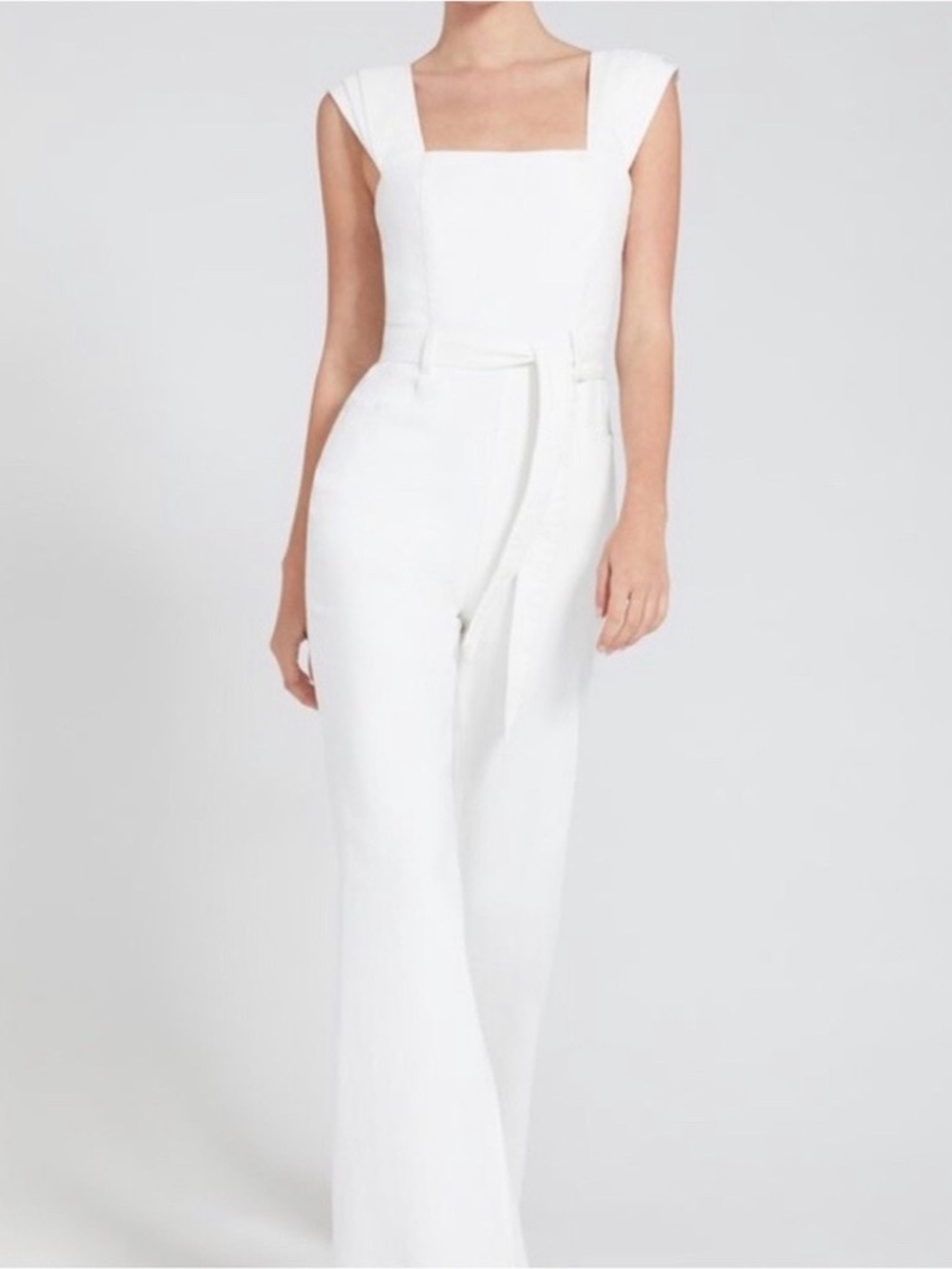 Alice + Olivia White Denim Wide-Leg Jumpsuit